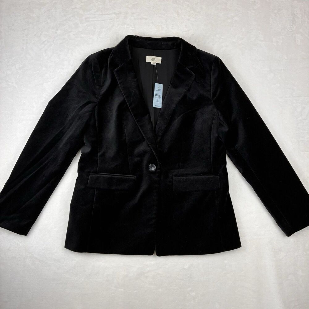 LOFT Black Velvet Classic Blazer Women’s Size 10 Petite Single Button Pockets